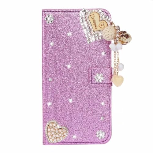 Glitzer Handyhülle für Samsung Galaxy S25 Ultra 5G Hülle Bling Diamant Quaste Wallet Case Flip Cover PU Leder Tasche Flipcase Schutzhülle Handytasche Skin Ständer Klapphülle Mädchen lila von KRjcsfhy