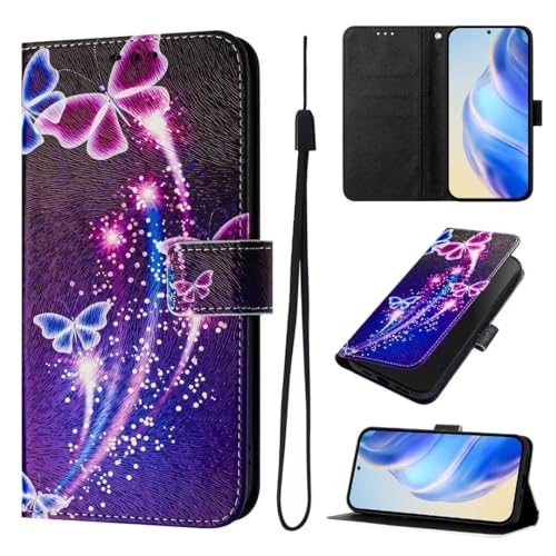 Handyhülle für Motorola Moto G05/E15Hülle, Flip Lederhülle Stylische Tasche Flip Case Handytasche Magnet Klapphülle Kartenfach Schutzhülle für Motorola Moto G05/E15,Feuerwerk Schmetterling von KRjcsfhy