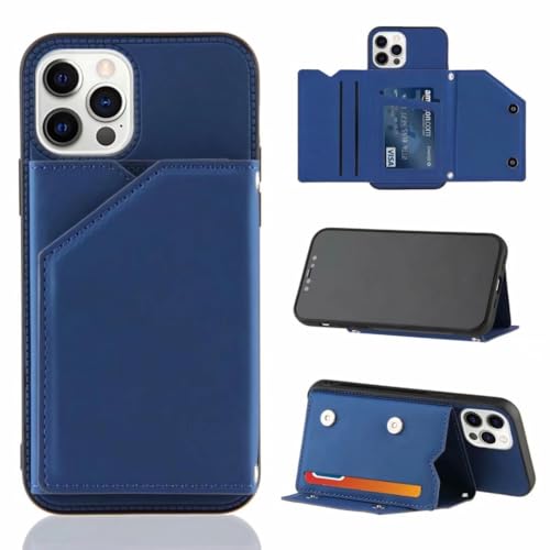 Handyhülle für iPhone 16 Pro Hülle Leder, iPhone 16 Pro Lederhülle Kreditkarten, Geldfächern und Standfunktion Handytasche Case für iPhone 16 Pro Handy Hüllen Blau von KRjcsfhy