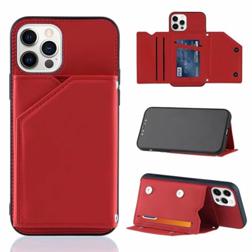 Handyhülle für iPhone 16 Pro Max Hülle Leder, iPhone 16 Pro Max Lederhülle Kreditkarten, Geldfächern und Standfunktion Handytasche Case für iPhone 16 Pro Max Handy Hüllen rot von KRjcsfhy