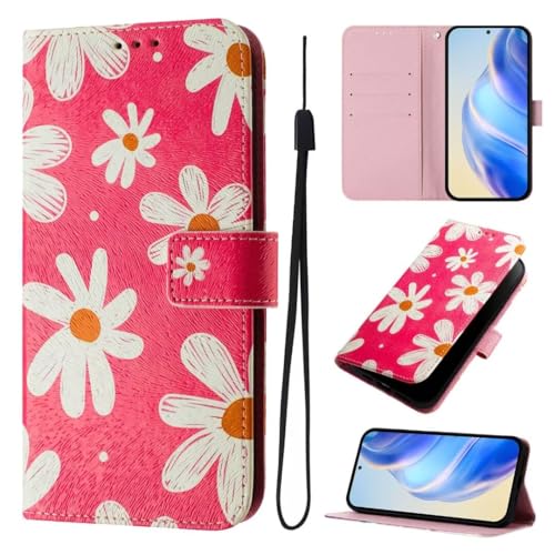 Handyhülle für iPhone 6s Plus/7 Plus/8 PlusHülle, Flip Lederhülle Stylische Tasche Flip Case Handytasche Magnet Klapphülle Kartenfach Schutzhülle für iPhone 6s Plus/7 Plus/8 Plus,Rosa Gänseblümchen von KRjcsfhy