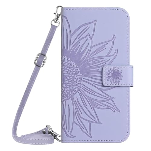 Handykette Hülle für Motorola Moto G35, Handyhülle für Motorola Moto G35 Sonnenblume Flip Case PU Lederhülle Schutzhülle Ledertasche mit Stander Brieftasche Tasche Lavendel von KRjcsfhy