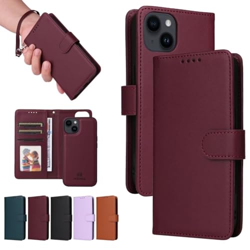 Hülle Case für iPhone 16 Pro Geldbörsen-Hülle 2-in-1 Stoßfestes Case und Magnetische Abnehmbares Leder-Folio mit RFID-Kartenschutz und Ständer für iPhone 16 Pro,Rot von KRjcsfhy