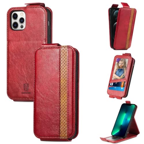 Hülle Case für iPhone 16 Pro Max HandyHülle Leder Cover für iPhone 16 Pro Max Flipcase Schutzhülle Schutz Brieftasche Flipcover Tasche mit Ständer und Magnetverschluss Ledertasche rot von KRjcsfhy