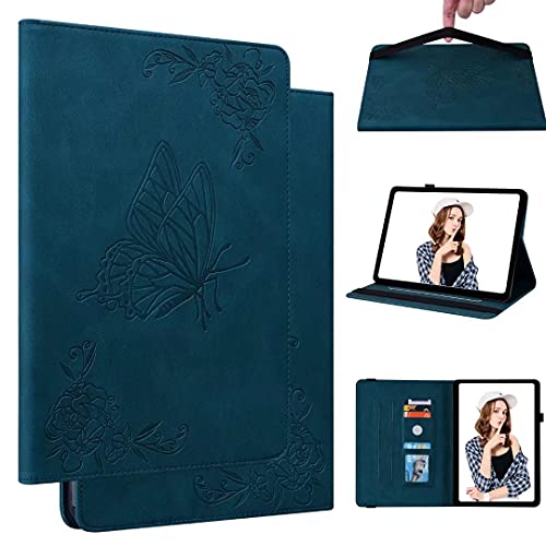 Hülle für Samsung Galaxy Tab S9 FE Plus 12.4 Zoll 2023, Schmetterling Muster PU Ledertasche Schutzhülle mit Ständer Funktion und Auto Schlaf/Wachen Brieftasche, Blau von KRjcsfhy