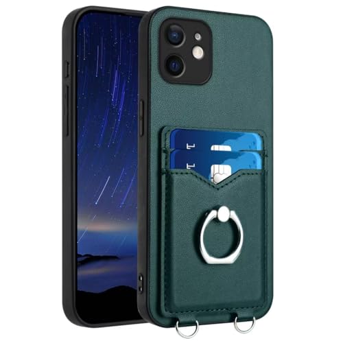 für iPhone 16 Pro Max Hülle Kartenfach PU Leder Ring Ständer Handyhülle Lederhülle Klapphülle Flip Cover für iPhone 16 Pro Max Handy Schutzhülle Brieftasche Wallet Phone Case,grün von KRjcsfhy