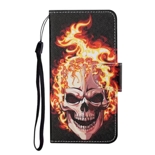 iPhone 16 Pro für Handyhülle iPhone 16 Pro Hülle Wallet Book Case Cover PU Leder Tasche Flipcase Schutzhülle Handytasche Ständer Klapphülle Schale Bumper Etui Magnet Clip Flammenschädel von KRjcsfhy