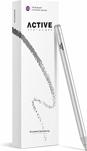 KSW KINGDO iPad Stift, Stylus Stift für All iPad/iPhone, Kapazitiver Wiederaufladbare Stift mit 1.4 mm Extrem Feiner Spitze für iPad/iPhone/iPad Pro/iPhone X/iPhone XS/iPhone 11 (Silber) von KSW KINGDO