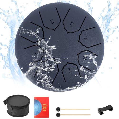 Stahlzungentrommel D dur 6-Zoll 8 Töne Regentrommel für Garten mit Tutorial Rain Drum Outdoor mit Trommelstöcke Chakra ätherische Trommel Steel Tongue Drum Handtrommel für Meditation Yoga (Blau) von KTCINA