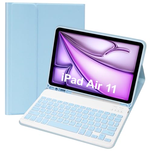 KTOITION Hülle mit Tastatur für iPad Air 6 11 Zoll M2 2024 /Für iPad Air 5 2022 / Air 4 2020 (10,9 Zoll), Schutzhülle mit TPU Rückschale, magnetisch Abnehmbarer Tastatur mit Stifthalter (Blau) von KTOITION