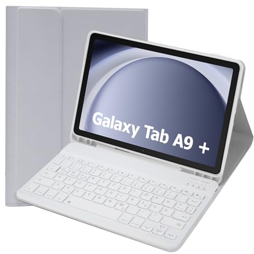 KTOITION Tastaturhülle für Samsung Galaxy Tab A9+ 11 Zoll (2023) – Magnetische Abnehmbare Bluetooth-Tastatur mit Deutschem QWERTZ-Layout, Schlankes TPU-Schutzcase – Grau von KTOITION