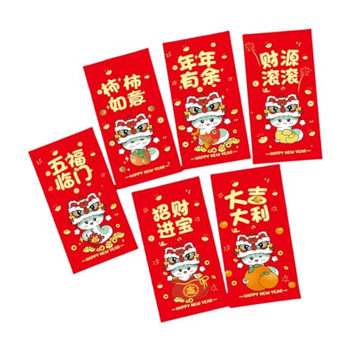 6 Stück Goldfolie Neujahrs-Geldpakete Cartoon 2025 Schlangen-Themed Rötungen Umschläge Chinesisches Frühlingsfest Hongbao von KUAIYIJU