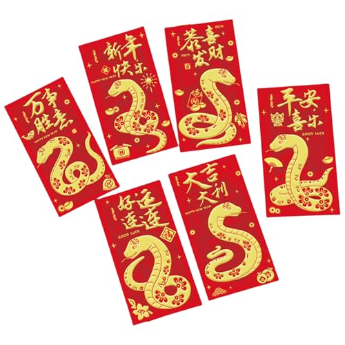 6 Stück Goldfolie Neujahrs-Geldpakete Cartoon 2025 Schlangen-Themed Rötungen Umschläge Chinesisches Frühlingsfest Hongbao von KUAIYIJU