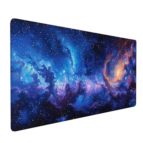 Blau Mauspad XXL 1000x500x3mm, Schreibtischunterlage Sternhimmel, Groß Gaming Mousepad mit Vernähten Kanten, Mouse Pad Wasserdicht rutschfest, für Gaming Dekor, Gaming Zubehör, Geschenke U-9-Q von KUEAJIOU