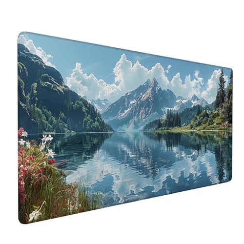 Blau Mauspad XXL 700x300x3mm, Schreibtischunterlage Berg, Groß Gaming Mousepad mit Vernähten Kanten, Mouse Pad Wasserdicht rutschfest, für Gaming Dekor, Gaming Zubehör, Geschenke für Männer K-1-6 von KUEAJIOU