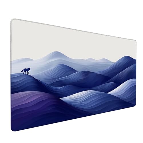 Blau Mauspad XXL 800x300x3mm, Schreibtischunterlage Wolf, Gaming Mousepad Groß mit Vernähten Kanten, Wasserdicht rutschfest Mouse Pad für Zimmer Deko Gaming Zubehör, Geschenke für Männer 0-Y-4 von KUEAJIOU