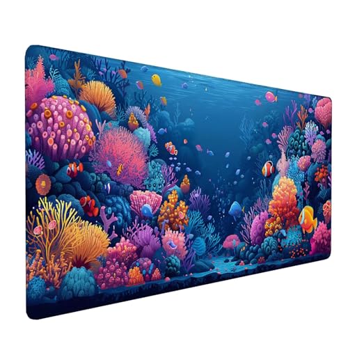 Farbig Gaming Mauspad 1000x500x3mm, Mousepad Fisch, Groß Schreibtischunterlage mit rutschfeste Gummibasis, Desk Mat Verbessert Geschwindigkeit und Präzision, Gaming Accessories, Geschenke 0-1-J von KUEAJIOU