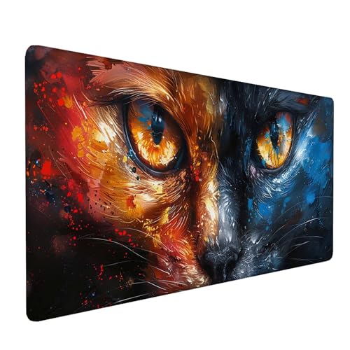 Farbig Mauspad XXL 1200x600x3mm, Schreibtischunterlage Katze, Gaming Mousepad Groß mit Vernähten Kanten, Wasserdicht rutschfest Mouse Pad für Zimmer Deko Gaming Zubehör, Geschenke für Männer 1-5-V von KUEAJIOU