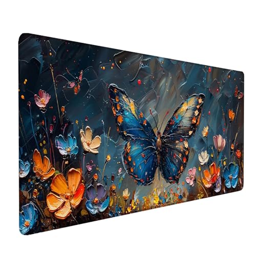 Farbig Mauspad XXL 800x300x3mm, Schreibtischunterlage Butterfly, Gaming Mousepad Groß mit Vernähten Kanten, Wasserdicht rutschfest Mouse Pad für Zimmer Deko Gaming Zubehör, Geschenke für Männer 7-4-7 von KUEAJIOU