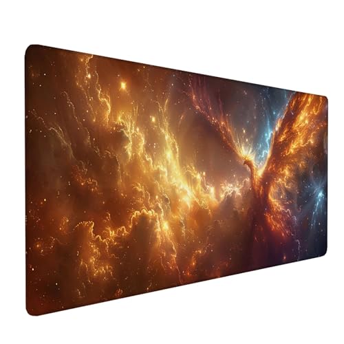 Golden Mauspad XXL 900x400x3mm, Schreibtischunterlage Vogel, Gaming Mousepad Groß mit Vernähten Kanten, Wasserdicht rutschfest Mouse Pad für Zimmer Deko Gaming Zubehör, Geschenke für Männer A-0-7 von KUEAJIOU