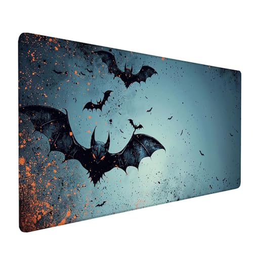 Grau Mauspad XXL 800x300x3mm, Schreibtischunterlage Fledermaus, Gaming Mousepad Groß mit Vernähten Kanten, Wasserdicht rutschfest Mouse Pad für Zimmer Deko Gaming Zubehör, Geschenke für Männer 7-5-P von KUEAJIOU