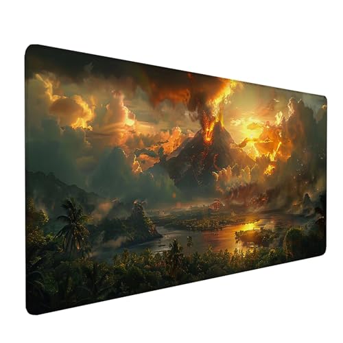 GrüN Gaming Mauspad 1000x500x3mm, Schreibtischunterlage Vulkan Mousepad Groß mit rutschfeste Gummibasis, Verbessert Geschwindigkeit und Präzision Desk Mat, Gaming Accessories, Geschenke F-A-0 von KUEAJIOU