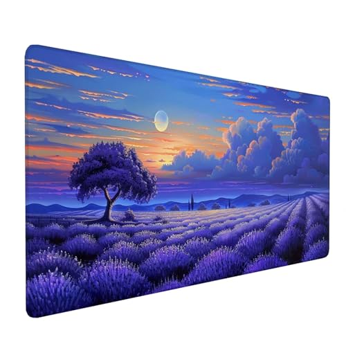 Lila Gaming Mauspad 600x300x3mm, Schreibtischunterlage Mond Mousepad Groß mit rutschfeste Gummibasis, Verbessert Geschwindigkeit und Präzision Desk Mat, Gaming Accessories, Geschenke für Männer S-U-C von KUEAJIOU