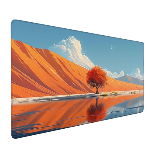 Orange Farbe Mauspad XXL 600x300x3mm, Schreibtischunterlage Baum, Gaming Mousepad Groß mit Vernähten Kanten, Wasserdicht Rutschfest Mouse Pad für Zimmer Deko Gaming Zubehör, Geschenke für Männer N-4-6 von KUEAJIOU