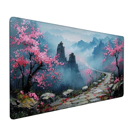 Rosa Mauspad XXL 1000x500x3mm, Schreibtischunterlage Szenerie, Groß Gaming Mousepad mit Vernähten Kanten, Mouse Pad Wasserdicht Rutschfest, für Gaming Dekor, Gaming Zubehör, Geschenke für Männer A-0-M von KUEAJIOU