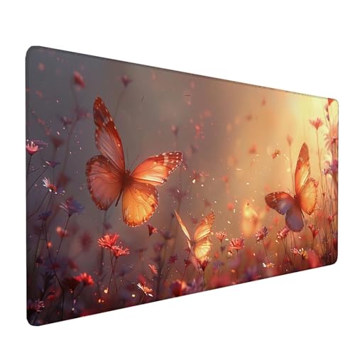 Rosa Mauspad XXL 1200x600x3mm, Schreibtischunterlage Butterfly, Gaming Mousepad Groß mit Vernähten Kanten, Wasserdicht rutschfest Mouse Pad für Zimmer Deko Gaming Zubehör, Geschenke für Männer J-8-C von KUEAJIOU