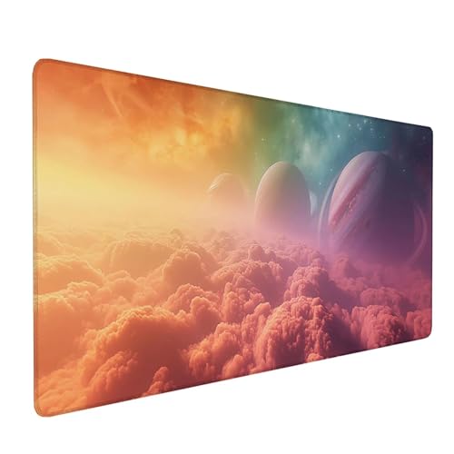 Rosa Mauspad XXL 700x300x3mm, Schreibtischunterlage Planet, Groß Gaming Mousepad mit Vernähten Kanten, Mouse Pad Wasserdicht rutschfest, für Gaming Dekor, Gaming Zubehör, Geschenke für Männer 4-8-3 von KUEAJIOU