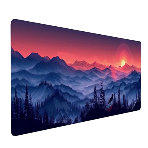 Rot Gaming Mauspad 800x300x3mm, Schreibtischunterlage Wolf Mousepad Groß mit rutschfeste Gummibasis, Verbessert Geschwindigkeit und Präzision Desk Mat, Gaming Accessories, Geschenke für Männer F-L-F von KUEAJIOU