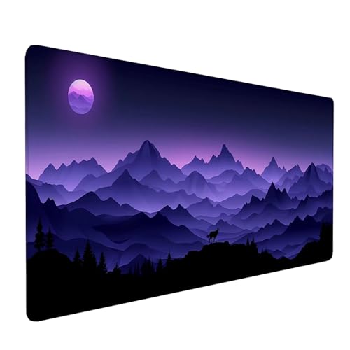 Schwarz Mauspad XXL 800x400x3mm, Schreibtischunterlage Wolf, Gaming Mousepad Groß mit Vernähten Kanten, Wasserdicht rutschfest Mouse Pad für Zimmer Deko Gaming Zubehör, Geschenke für Männer B-M-5 von KUEAJIOU