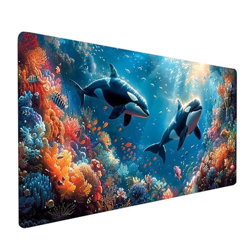 Blau Mousepad, Wal Mauspad XXL 1000 x 500 mm, Schreibtischunterlage mit Vernähte Kanten, Mauspad Gaming Verbessert Präzision und Geschwindigkei, Schreibtisch Zubehör, Geschenke für Frauen 2-4072 von KUEGDUNG