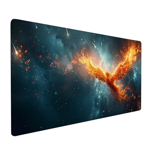 Grau Mousepad, PhöNix Mauspad XXL 1200 x 600 mm, Schreibtischunterlage mit Vernähte Kanten, Mauspad Gaming Verbessert Präzision und Geschwindigkei, Schreibtisch Zubehör, Geschenke für Frauen 6-2076 von KUEGDUNG