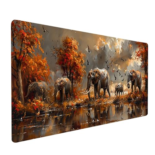 GrüN Mousepad, Elefant Mauspad XXL 700 x 300 mm, Schreibtischunterlage mit Vernähte Kanten, Mauspad Gaming Verbessert Präzision und Geschwindigkei, Schreibtisch Zubehör, Geschenke für Frauen M-2258 von KUEGDUNG