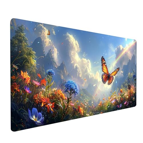 Mauspad GrüN, Butterfly Mousepad XXL 800 x 400 mm, Schreibtischunterlage mit rutschfeste Gummibasis, Gaming Mauspad Verbessert Präzision und Geschwindigkeit, Gaming Zubehör, Geschenke 1-3751 von KUEGDUNG