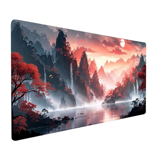 Mauspad Landschaft, Berg Mousepad XXL 1500 x 800 mm, Schreibtischunterlage mit rutschfeste Gummibasis, Gaming Mauspad Verbessert Präzision und Geschwindigkeit, Gaming Zubehör, Geschenke O-8522 von KUEGDUNG