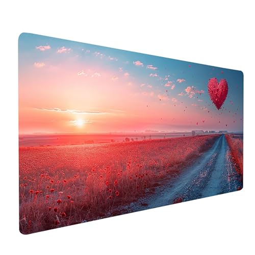 Mauspad Rot, Landschaft Mousepad XXL 1200 x 600 mm, Schreibtischunterlage mit rutschfeste Gummibasis, Gaming Mauspad Verbessert Präzision und Geschwindigkeit, Gaming Zubehör, Geschenke W-5552 von KUEGDUNG