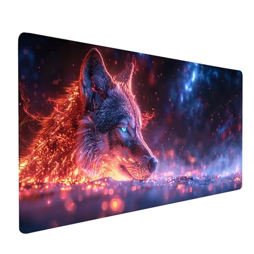 Mauspad Wolf, Tier Mousepad XXL 1000 x 500 mm, Schreibtischunterlage mit rutschfeste Gummibasis, Gaming Mauspad Verbessert Präzision und Geschwindigkeit, Gaming Zubehör, Geschenke für Frauen Q-4481 von KUEGDUNG