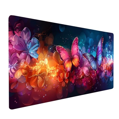 Rosa Mousepad, Butterfly Mauspad XXL 1000 x 500 mm, Schreibtischunterlage mit Vernähte Kanten, Mauspad Gaming Verbessert Präzision und Geschwindigkei, Schreibtisch Zubehör, Geschenke für Frauen B-8656 von KUEGDUNG