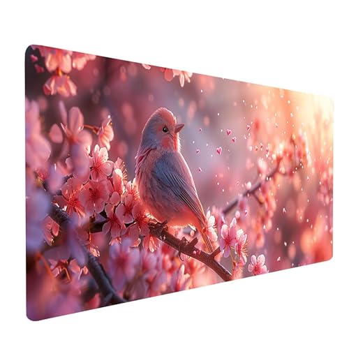 Rosa Mousepad, Vogel Mauspad XXL 1000 x 500 mm, Schreibtischunterlage mit Vernähte Kanten, Mauspad Gaming Verbessert Präzision und Geschwindigkei, Schreibtisch Zubehör, Geschenke für Frauen L-7153 von KUEGDUNG