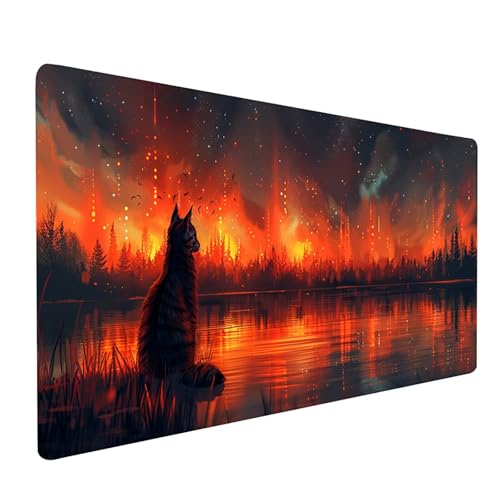 Rot Mousepad, Katze Mauspad XXL 1200 x 600 mm, Schreibtischunterlage mit Vernähte Kanten, Mauspad Gaming Verbessert Präzision und Geschwindigkei, Schreibtisch Zubehör, Geschenke für Frauen 9-3552 von KUEGDUNG