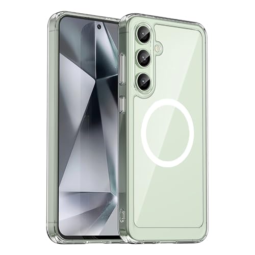 KUGEW NO.1 Magnetische Schutzhülle für Galaxy S24 FE, transparent, kompatibel mit MagSafe, kristallklar, schmale Passform, dünn, transparent, TPU + Polycarbonat, robuste Stoßfängerabdeckung, von KUGEW