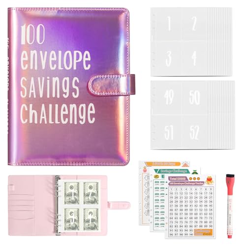 100 Geldsparbinder Budget Planner, A5 Envelope Saving Challenge Sparbuch für Geld mit Cash Umschläge, A5 Geldspar Ordner Budget Ordner Geldspar Brieftasche für Zuhause, Schule von KUHAWL