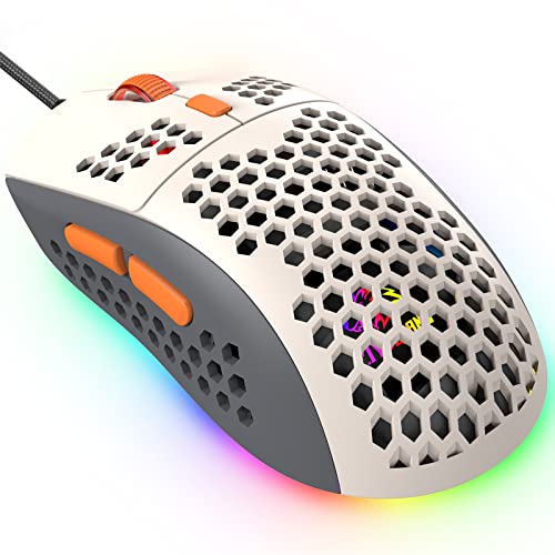 KUIYN 383 PRO Ultraleichte kabelgebundene Gaming-Maus, leichte Wabenschale, 6 RGB-atmungsaktive Hintergrundbeleuchtung, 6 einstellbare DPI 6400, USB-optisches Modell Win10/XP/Xbox/PS4/PS5/Mac/HP/Acer von KUIYN