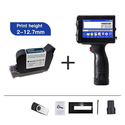 KUMIAN Handdrucker, 12,7/25,4-mm-Etikettendrucker, tragbarer Tintenstrahldrucker, tragbares 2D-Bar-Losnummern-Logo-Kodierungsgerät,Text auf jeder Oberfläche(with 1 Ink 12.7mm) von KUMIAN