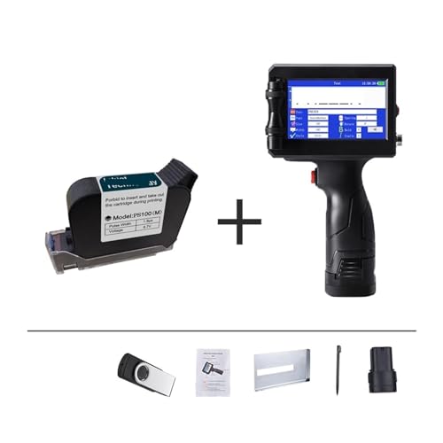 KUMIAN Handdrucker, 12,7-mm-Hand-Tintenstrahldrucker, QR-Bar-Chargencode-Datumsnummer-Logo-Etikettendrucker mit Ablaufdatum, tragbar in 24 Sprachen,Text auf jeder Oberfläche(with 1 Cartridge) von KUMIAN