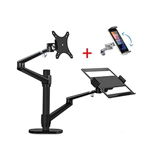 Monitorarm, Aluminium Silber Ergonomie 10"-17" Schreibtisch-Laptop-Ständer 32" Monitor Desktop-Halterung Computerhalterung Vollbewegliche Säulenstange,Erhöhte Tragfähigkeit(with Tablet clamp) von KUMIAN