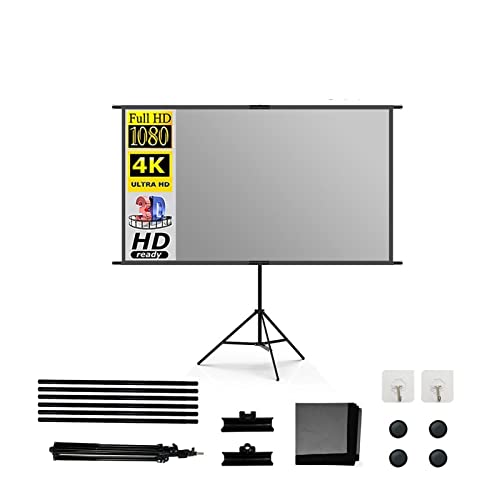 Projektorleinwand, Anti-Licht-Projektor-Leinwand mit Standfuß 4K HD, tragbar, for drinnen und draußen, for Filmabende im Büro im Hinterhof, für Zuhause, draußen, drinnen(100 inch) von KUMIAN